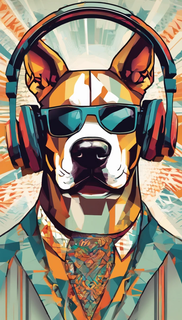(nvinkpunk:1.2) (snthwve style:0.8) dog, pitbull, anthro, lightwave, sunset, intricate, highly detailed, headphone on neck