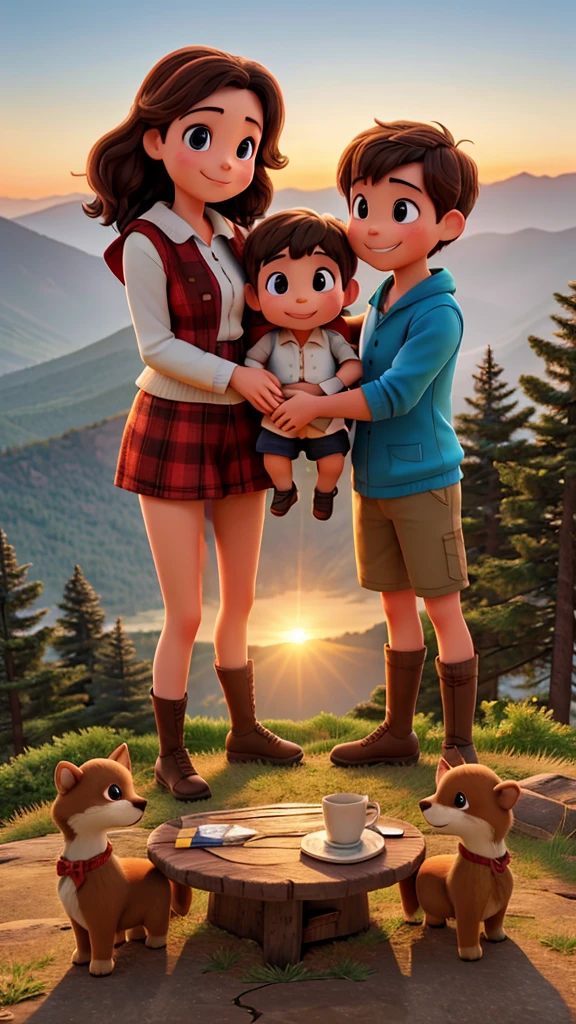heartwarming family at the mountain top sunrise
