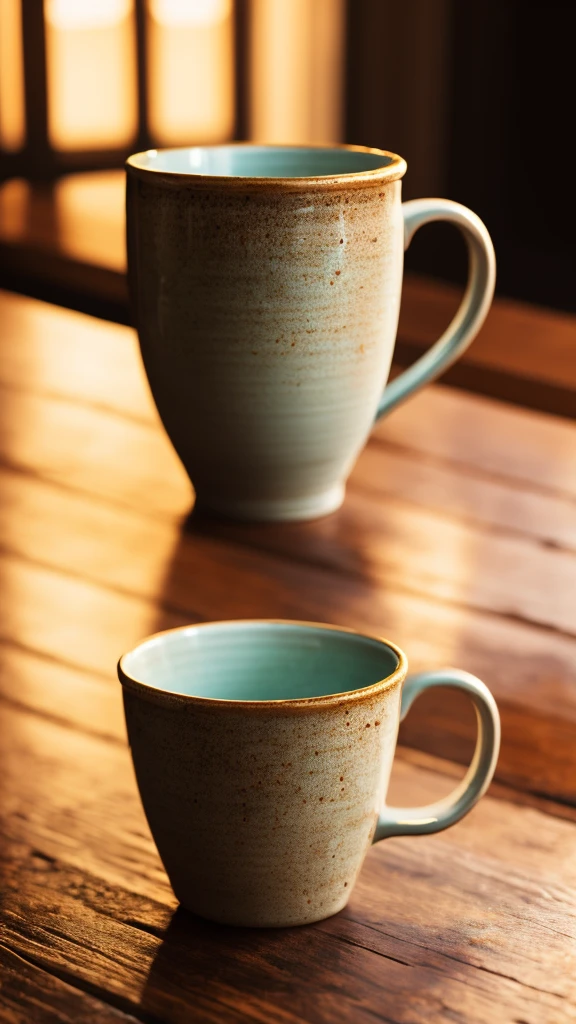 a mug standing on the table,traces of a woman's lips on the rim,highly detailed,photorealistic,studio lighting,realistic,warm color tones,elegant,fine art