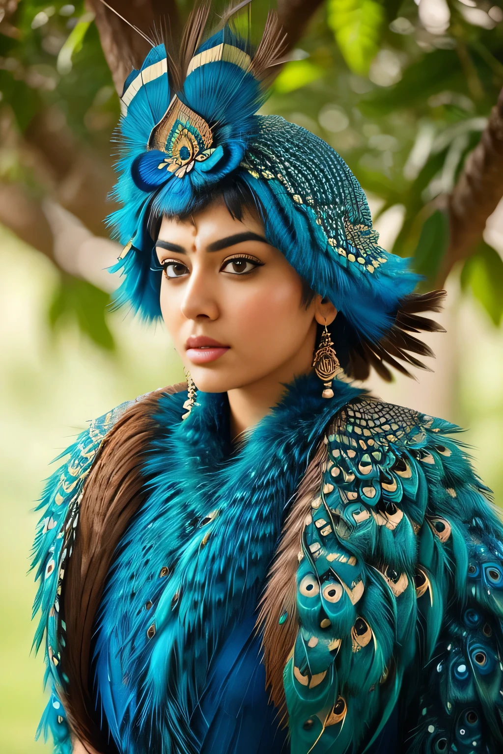 Hansika Motwani is a peafowl, she is real peafowl Bird. Mutant peafowl. peafowl transformation. peafowl body with female head. She is a bird. Real bird. Head with bird body. Create this beautiful creature.