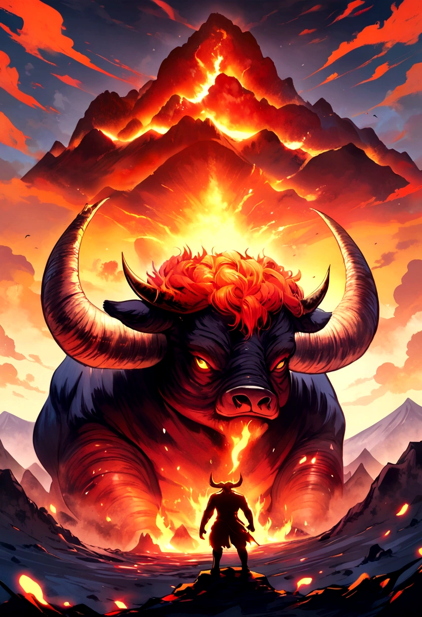 Monster volcano bull with flames