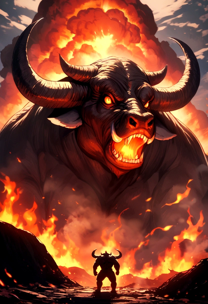 Monster volcano bull with flames