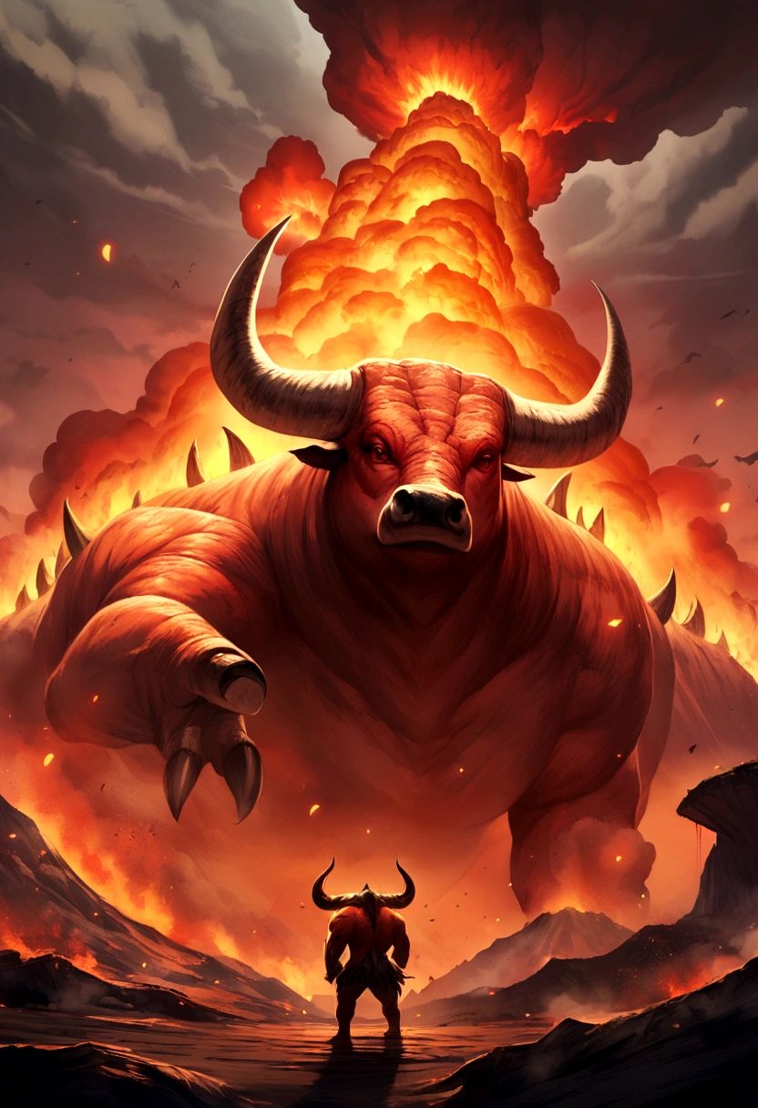 Monster volcano bull with flames