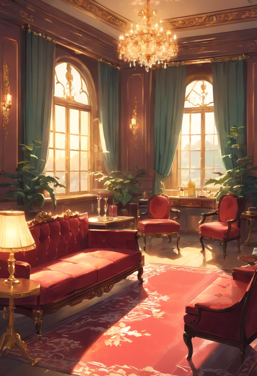 And now I felt a gentle push at the small of my back, and a tug at my hand, as if the room itself was inviting me in. “No--my shoes--” I began, but the push and the tug became firmer and I found myself stepping awkwardly across the threshold, onto the embroidered crimson velvet. The furniture was as grand as the room itself, carved and gilded and polished until it glowed in the sunlight streaming in the windows. There was an enormous bed on a dais, canopied in gold with a sheer white counterpane; the largest dressing-table I could imagine, covered with brushes and combs and cut-glass bottles of perfume and cosmetics; a writing-desk so elegant I could hardly imagine sitting at it; and rich golden velvet sofas and chairs scattered throughout the room, so that I could sit nearly anywhere if the mood suddenly struck me. I took another step into the room, my eyes wandering from the gorgeous walls to the magnificent furniture to the lofty ceiling hung with crystal chandeliers--the room was so large it needed five of them.