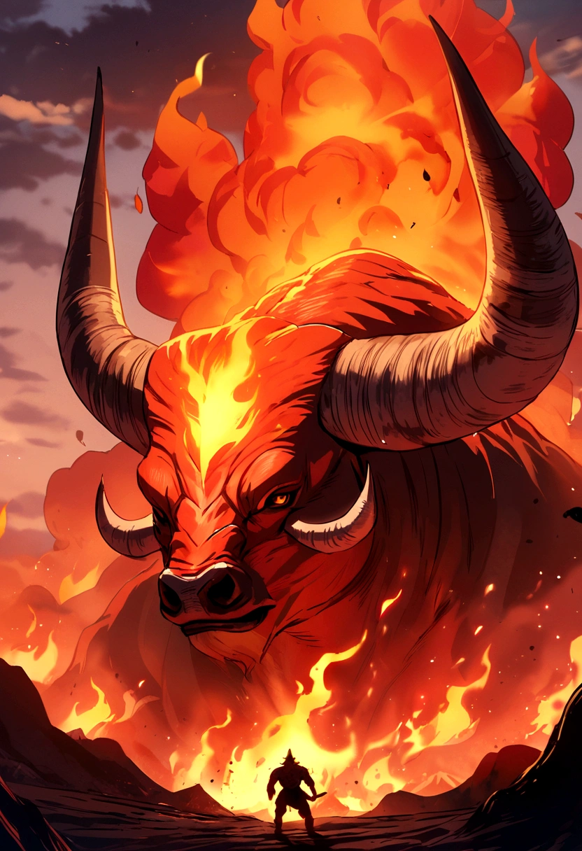 Monster volcano bull with flames