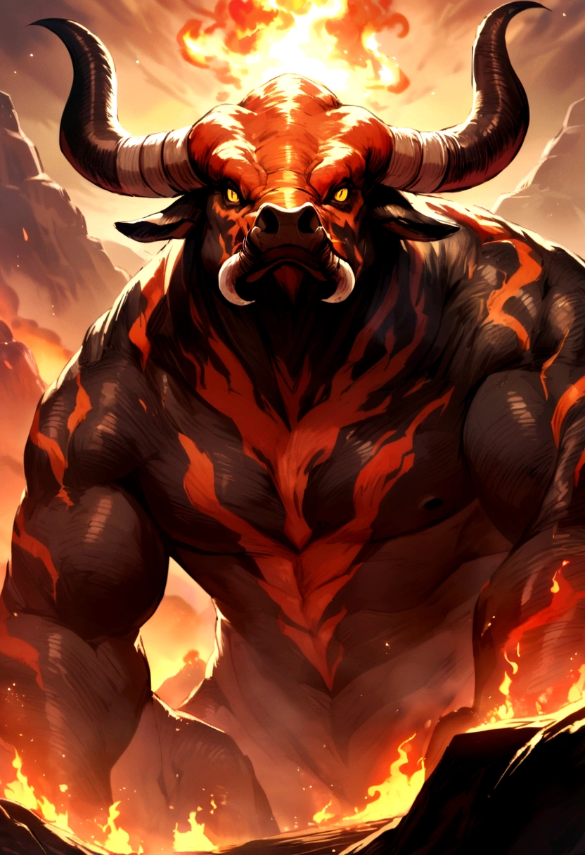 Monster volcano bull with flames