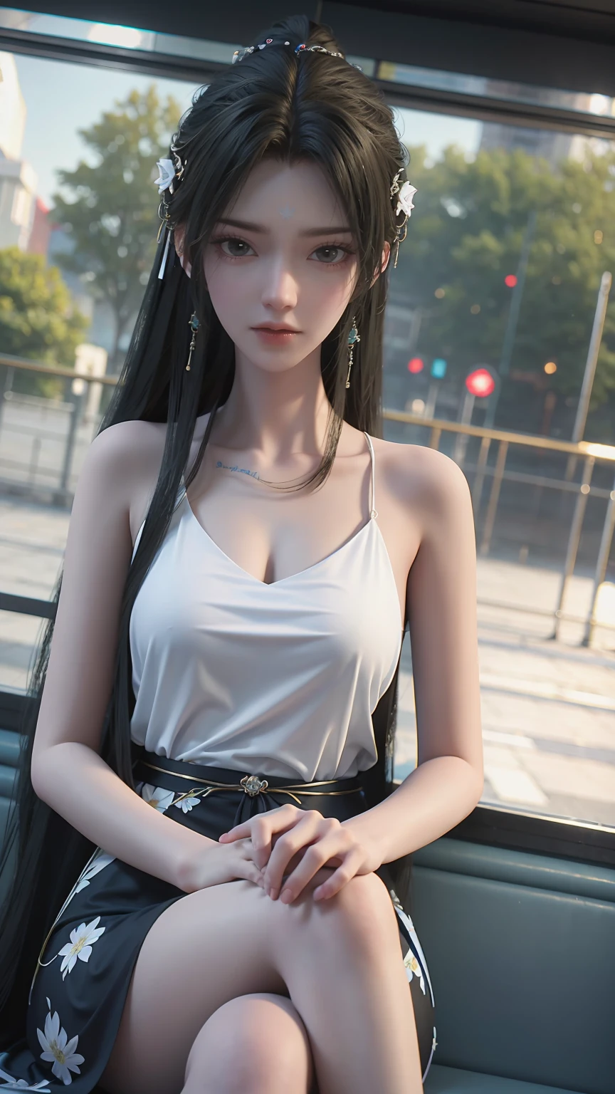 Anime girl sitting on the train and looking out the window, Beautiful anime portrait, Portrait of Lofy at a window, Beautiful anime girl, Portrait of Lofy, Lo-Fi Girl, Portrait Anime Girl, Artwork in the style of Guweiz, High quality portrait, As the sunset, Charming anime girl, Cute anime girl, Realistic cute girl, Anime style. 8K