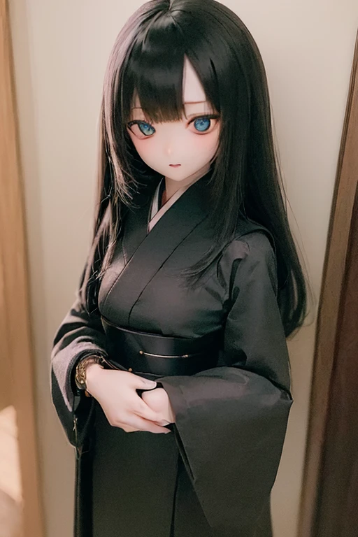 (SFW:2), photorealistic, realistic photo, ((highest quality)), ((masterpiece)), ((extremely detailed)), kukolnydom, doll, (mature woman, 20yo, 20 years old:1.6), solo, ((cowboy shot, seiza, skinny, slender, slim, kimono, obi, hair ornament)), green eyes, parted lips, (black hair, long hair, looking away, blank eyes, empty eyes, detailed eyes, detailed clothes:1.3), Japanese room, 8k