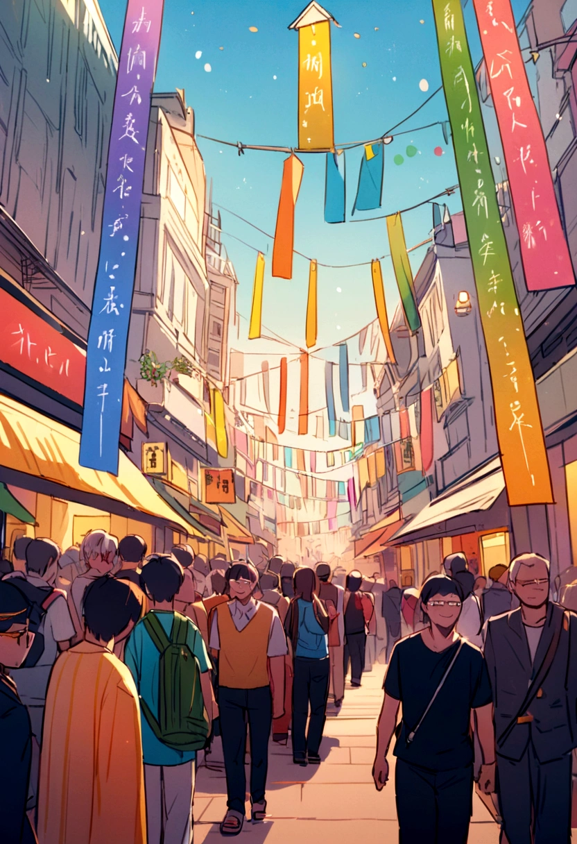 Tanabata in the near future;Prosperous city crowds