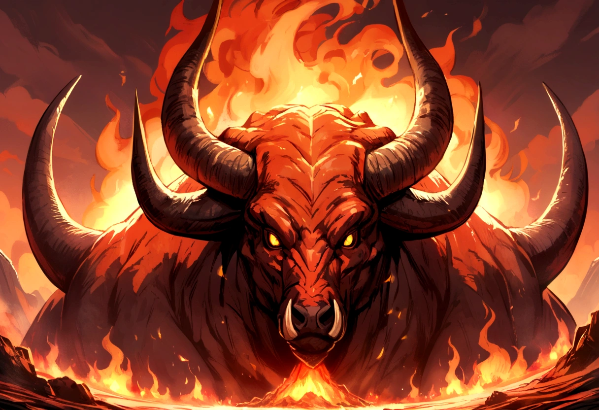 Monster volcano bull with flames