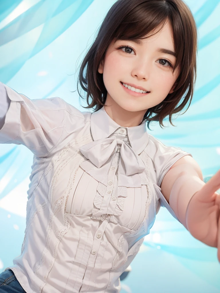 raw photo, 1girl, cute face, beautiful face, medium breast, collared blouse, White blouse, light smile, Upper body, detailed skin, pore, simple background, frontal face, wallpaper, photorealistic, anatomically correct, masterpiece, best quality, UHD