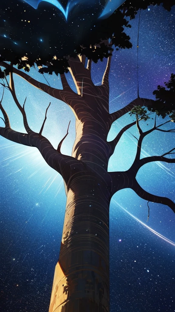 Cosmic Tree: Depict the Tree of Life as a vibrant, cosmic entity with galaxies and stars as its roots and branches.