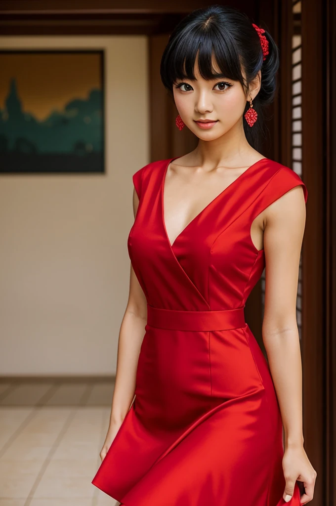 Ranma Saotome girl red dress with elegance  