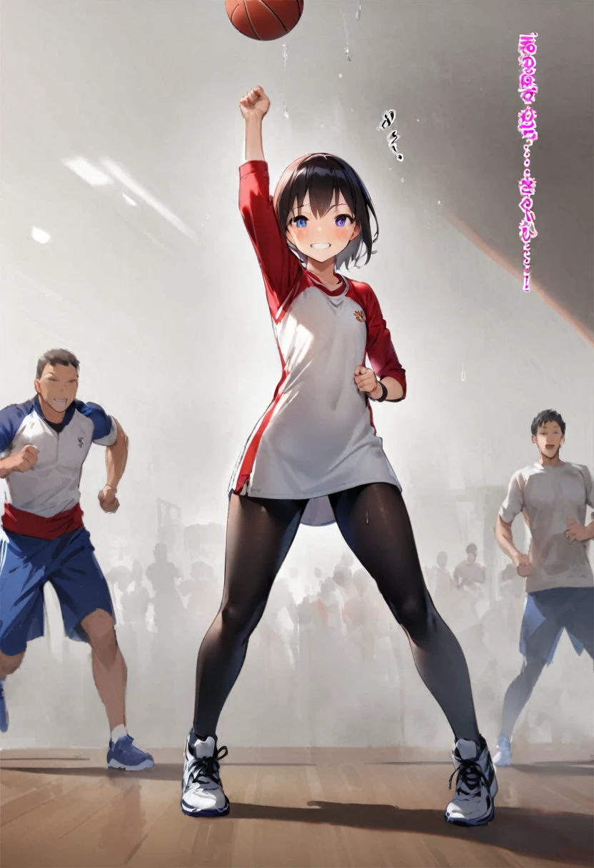 At the gym、exercise、Fitness、spats、training、Girl、Girl、Short、Younger、Lower school year、Baby Face、Both eyes open、flat chest、refreshing、fine、Innocence、smile、Dynamic Angle、Sweat、sports、Equipment、Wearing clothes、Dynamic Pose、There are a few people behind
