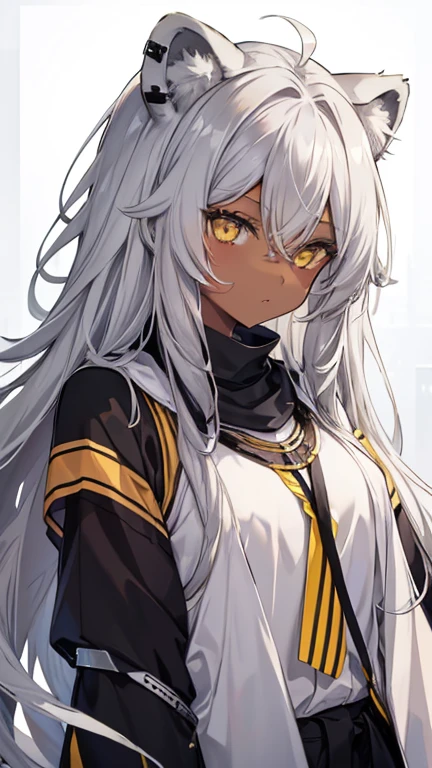 Dark skin anime ladyboy with white hair