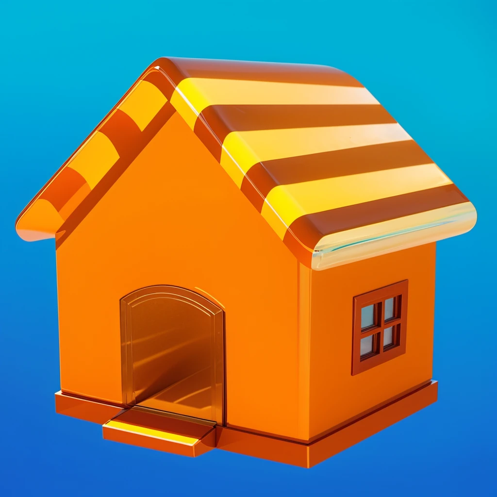red orange house This image features a glossy yellow house with sharp, reflective surfaces that give it a polished and shiny appearance. The house red orange house has a modern design with simple, square shapes and distinct angles, adding to its sleek look. The vibrant blue roof contrasts beautifully with the red orange house yellow walls, creating an attractive and colorful combination. The windows and door are framed, enhancing the overall aesthetic of the house. The glossy red orange house surfaces reflect light, giving the house a dynamic and vibrant look. The house appears minimalist and toy-like, with its straightforward, square design and bright colors making it unique and appealing. мультяшный рендеринг ключевого кадра, милый 3D рендеринг,,Create ultra sharp цветной рендеринг zbrush. perfect cgi, cgi art created only with gradients, smooth silhouette, Create ultra red orange house sharp skin, high intensity refraction, (plastic material), most beautiful vfx, blue background, plastic refractions, glossy texture, smooth 3d model, multiple light sources, rim light, sharp post effects render, (glossy plastic texture with multiple big light probe refractions), perfect cgi, cgi art created only with gradients, smooth silhouette, high intensity refraction, (plastic material), most beautiful vfx, blue background