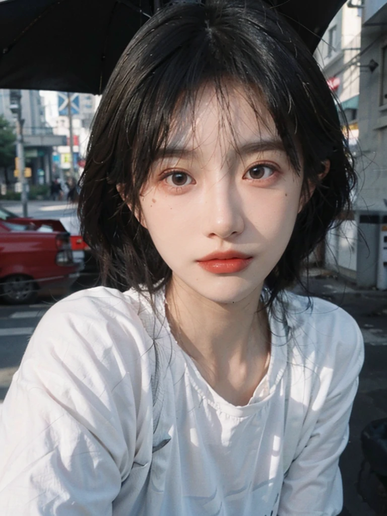 (smooth skin textures:1.3), Lipstick, Upper body,Upper Body,background, earrings, serene, calm, (Dress conservatively:1.6),(Realistic and detailed eyes:1.2), Natural skin texture, Realistic facial details, Soft dramatic lighting, Vivid details, outdoor, (Photo Practical:1.4), (hyper Practical:1.4), (Practical:1.3), (Improve lighting quality:0.9), (Highest quality real skin textures:1.4), (Enhance the beauty of skin texture:1.1), Hair details, model, short hair, Moles under the eyes, Portrait Photography, Depth of Field, Bokeh, Surrealism, Ray Tracing, (Portrait Photography:1.1), Surrealism, High Detail, Chiaroscuro, Ray Tracing, reflected light, Ultra HD, Ultra HD, masterpiece, Textured Skin, Super Detail, High Detail, high quality, best quality