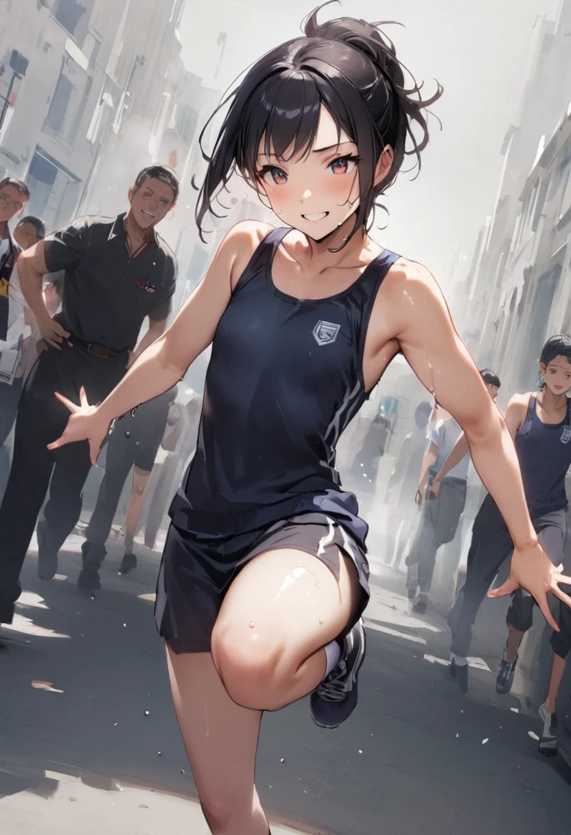 At the gym、exercise、Fitness、spats、training、Girl、Girl、Short、Younger、、Baby Face、Both eylat chest、refreshing、fine、Innocence、smile、Dynamic Angle、Sweat、sports、Equipment、Wearing clothes、Dynamic Pose、There are a few people behind