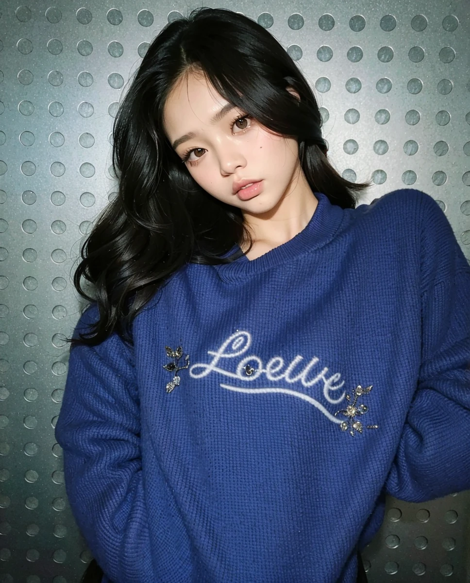 Magazine cover,Twin Tails,Beautiful sexy woman(Wear an off-shoulder sweater),,(Smooth skin),E7E48U,excited,Small Breasts,pubic hair