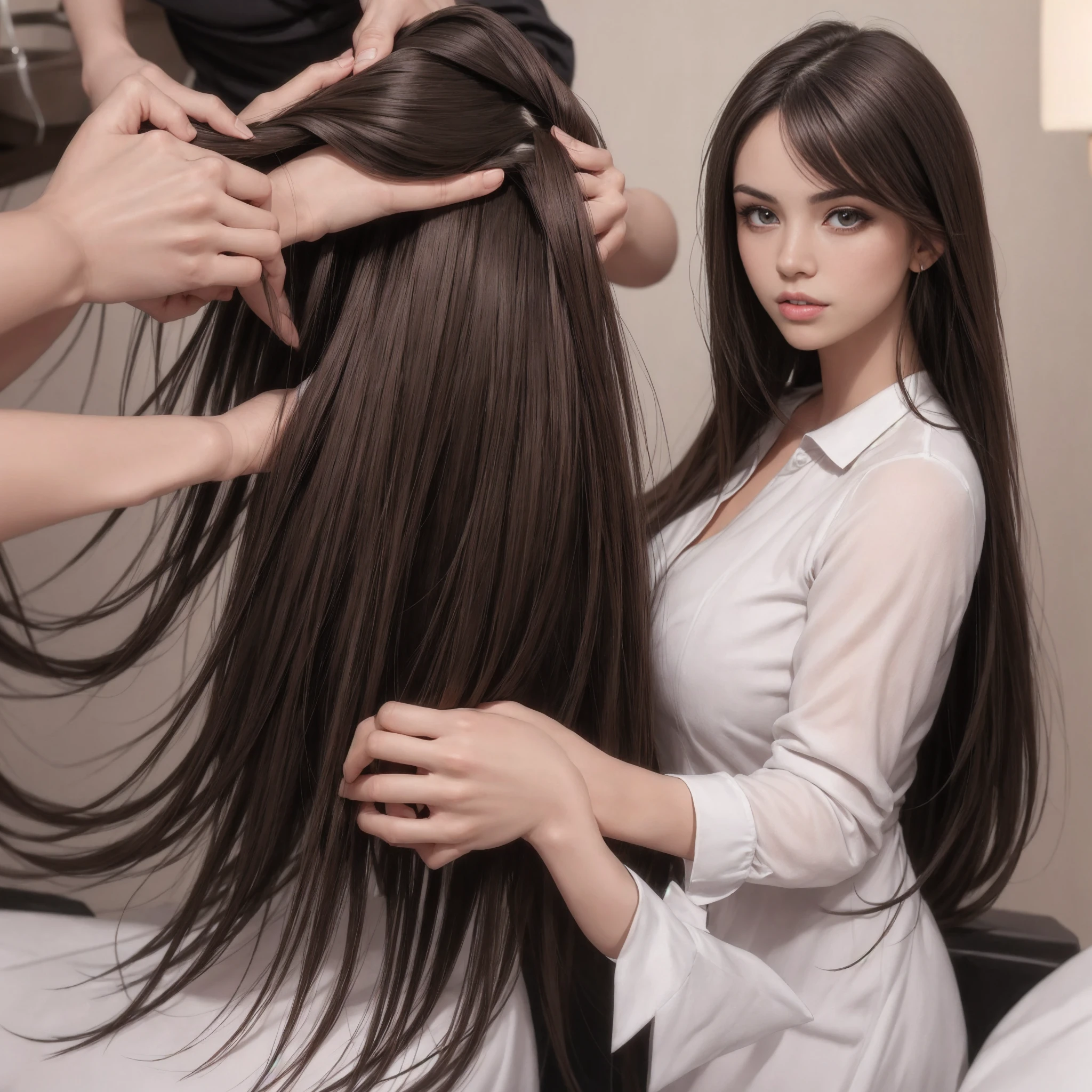 beautiful brunette woman with long hair ,salon