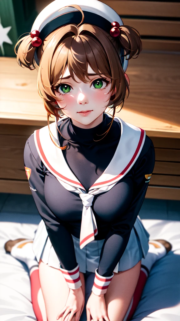 masterpiece, best quality, highres, kinomoto sakura, 1girl, brown hair, short hair, antenna hair, two side up, hair bobbles, green eyes, , white sailor collar, black shirt, long sleeves, white skirt, pleated skirt, sitting, eating, outdoors, bench, food, leaf, (masterpiece, best quality: 1.2),(very detailed face, real image, realistic skin, realistic body, intricate details),1 woman, Kinomoto Sakura, brown hair, alone, skirt, green eyes, Short hair, have, white skirt, white hat, Magic Girl, Antenna hair, laugh, serafuku, pleated skirt, dehisce, looking at viewer, cowboy shot, long sleeves, star (symbol), muffler, lie down in bed with both arms extended above the head and placed behind the pillow, anime girl lying down, expose plump breasts, whole body, plump thighs, Natural Pose, beautifully, cute, Fix errors without any awkwardness, tall, I have long legs, Wearing (tomoeda_초등school_school_Uniform),black top, tennis mini skirt,cry in shame, wearing white ankle socks, random sexy poses, a woman in a kneeling on the floor, beautiful detailed body and face, barechest, riding, app, clothes fully on, 8 x, x, teasing, hololive, norman ackroyd, paul barson, tri - x pan stock, extra limb, alexander jansson style, bright castleton green, pentax 67, thom yorke (guitar),a woman sitting on top of a table next to a man, the sailor jupiter. beautiful, covered breasts, portrait of two girls kissing, , birdseye view, dripping saliva, cover, devoted