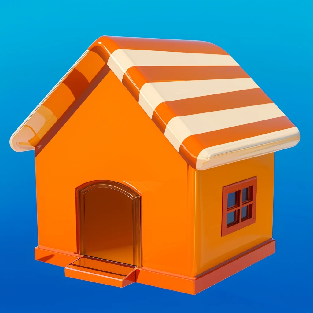 red orange house This image features a glossy yellow house with sharp, reflective surfaces that give it a polished and shiny appearance. The house red orange house   has a modern design with simple, square shapes and distinct angles, adding to its sleek look. The vibrant blue roof contrasts beautifully with the red orange house   yellow walls, creating an attractive and colorful combination. The windows and door are framed, enhancing the overall aesthetic of the house. The glossy red orange house  surfaces reflect light, giving the house a dynamic and vibrant look. The house appears minimalist and toy-like, with its straightforward, square design and bright colors making it unique and appealing. мультяшный рендеринг ключевого кадра, милый 3D рендеринг,,Create ultra sharp  цветной рендеринг zbrush. perfect cgi, cgi art created only with gradients, smooth silhouette, Create ultra red orange house   sharp skin, high intensity refraction, (plastic material), most beautiful vfx, blue background, plastic refractions, glossy texture, smooth 3d model, multiple light sources, rim light, sharp post effects render, (glossy plastic texture with multiple big light probe refractions), perfect cgi, cgi art created only with gradients, smooth silhouette, high intensity refraction, (plastic material), most beautiful vfx, blue background