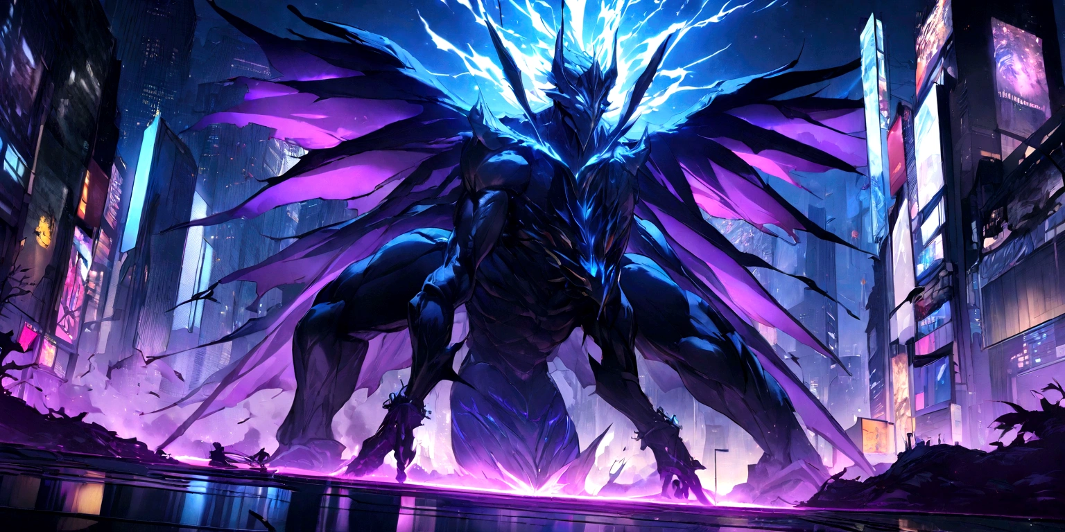((masterpiece, Highest quality, Best image quality, High resolution,８ｋ)) A female demon rides a giant camel、((Female demons have wings、Wear a black mask,Detailed face：1.3)),Glowing blue eyes and advanced cybernetic enhancements. Seen in dynamic action poses, reflection on a smooth surface. The cityscape below is filled with towering skyscrapers., illuminated by colorful holographic advertisements, Shining with blue energy, Mighty power. The overall atmosphere is dark and mysterious., It had a futuristic techno vibe.. The lighting is dramatic, Intense highlights and deep shadows, Creates depth and tension.