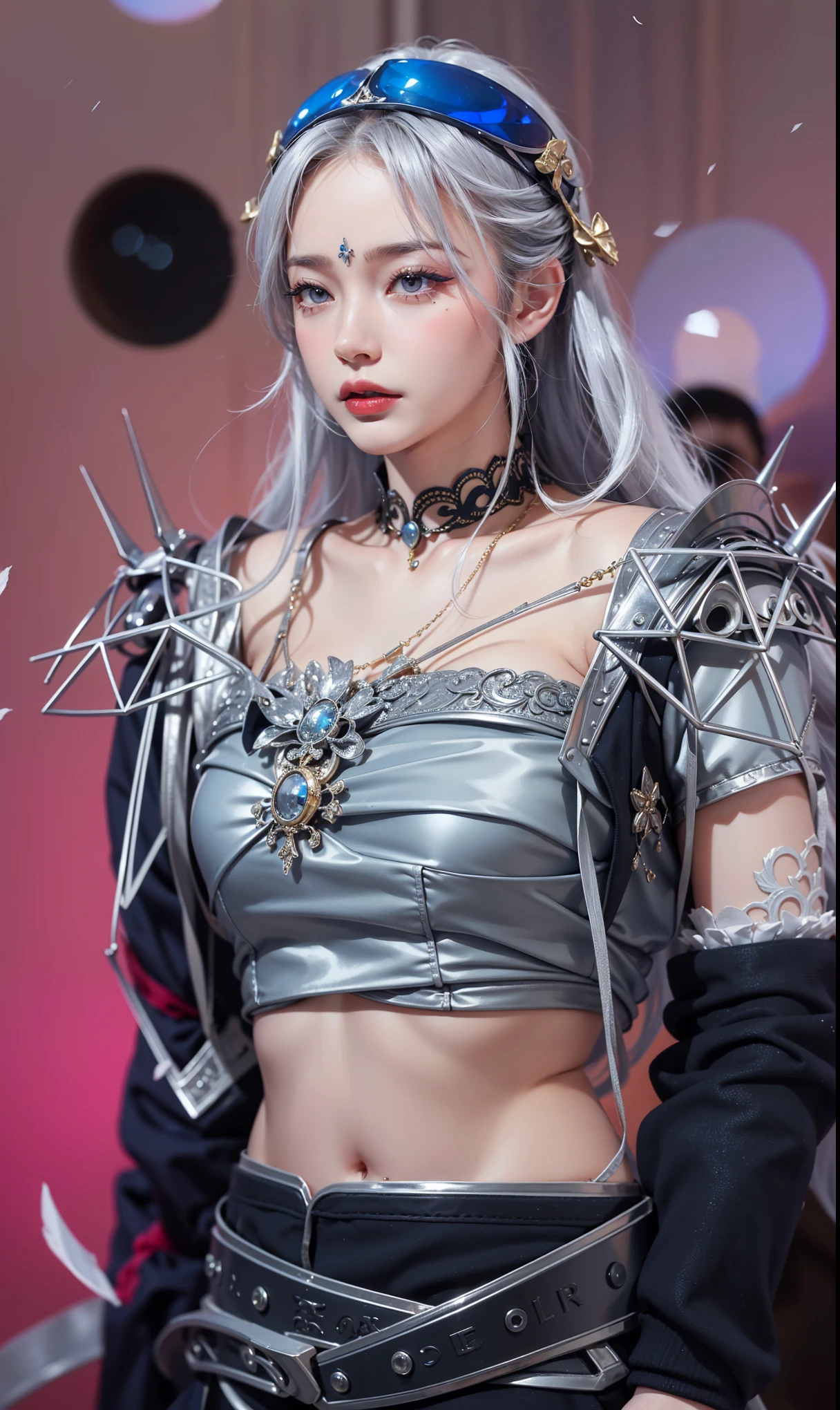 Realistic style,8K picture quality,Very detailed, Delicate face, Realistic style的照片, Stock Photography , rich and colorful, Surreal, Realistic textures, Dramatic Lighting, Distiller 800 (8K, original photo, Better quality, masterpiece: 1.2), Very detailed, (Extremely delicate skin: 1.2), 8K Ultra HD, SLR camera, Soft Light, high quality, 冰冻Queen, Queen, snow castle,Blue pupils,Apply red lipstick,Very delicate tattoo design,Gold Jewelry,Steel armor,