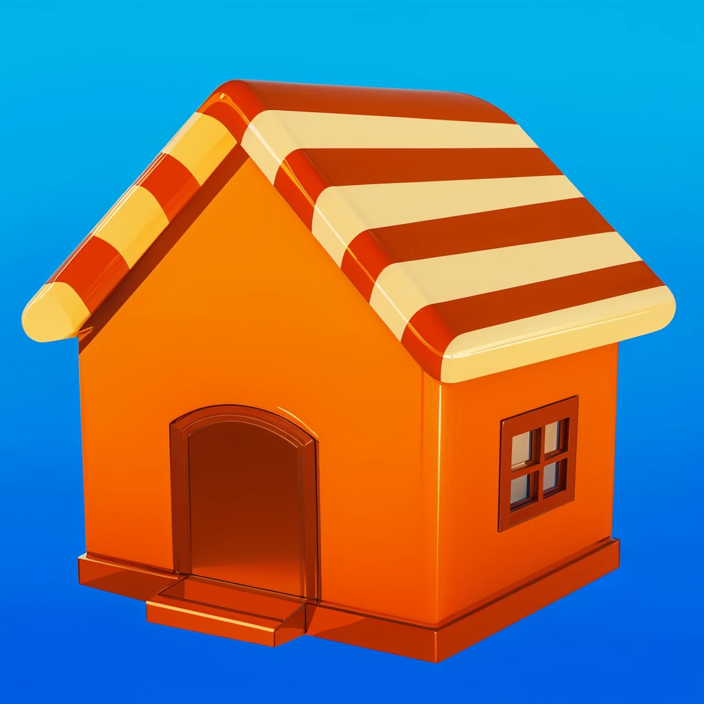red orange house This image features a glossy yellow house with sharp, reflective surfaces that give it a polished and shiny appearance. The house red orange house has a modern design with simple, square shapes and distinct angles, adding to its sleek look. The vibrant blue roof contrasts beautifully with the red orange house yellow walls, creating an attractive and colorful combination. The windows and door are framed, enhancing the overall aesthetic of the house. The glossy red orange house surfaces reflect light, giving the house a dynamic and vibrant look. The house appears minimalist and toy-like, with its straightforward, square design and bright colors making it unique and appealing. мультяшный рендеринг ключевого кадра, милый 3D рендеринг,,Create ultra sharp цветной рендеринг zbrush. perfect cgi, cgi art created only with gradients, smooth silhouette, Create ultra red orange house sharp skin, high intensity refraction, (plastic material), most beautiful vfx, blue background, plastic refractions, glossy texture, smooth 3d model, multiple light sources, rim light, sharp post effects render, (glossy plastic texture with multiple big light probe refractions), perfect cgi, cgi art created only with gradients, smooth silhouette, high intensity refraction, (plastic material), most beautiful vfx, blue background