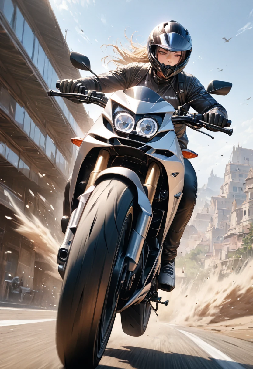 motorcycle、Angel、Fluttering in the wind、(((masterpiece:1.4))), (highest quality:1.4), (Ultra-high resolution:1.4), (best quality:1.2), (ultra detail:1.3), depth、Realistic portrayal、Motion Blur