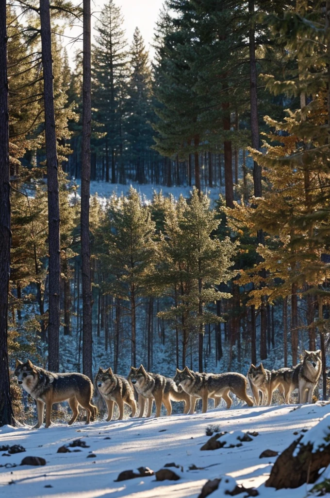 A pack of wolves in the forest ((The quality is good)) 