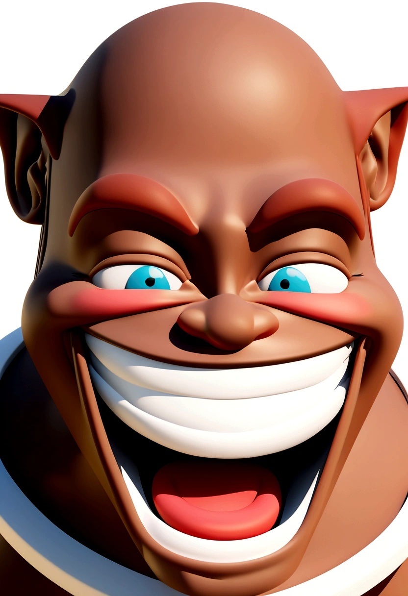 Illustration of smiling man, insane smile, brown skin man with a giant grin, smiling happily at the camera, cheeky smile, he is smiling, very huge smile, smiling male, headshot profile picture, laughing huge smile, drawing in 3D Art style, C4D, pure white color background, Disney style, pixar style render illustration Super Detail, 8K