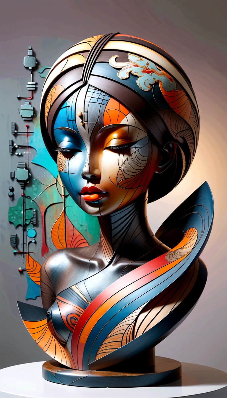 abstract sculpture ,Young woman(Thai style)half body,abstract art,Surreal