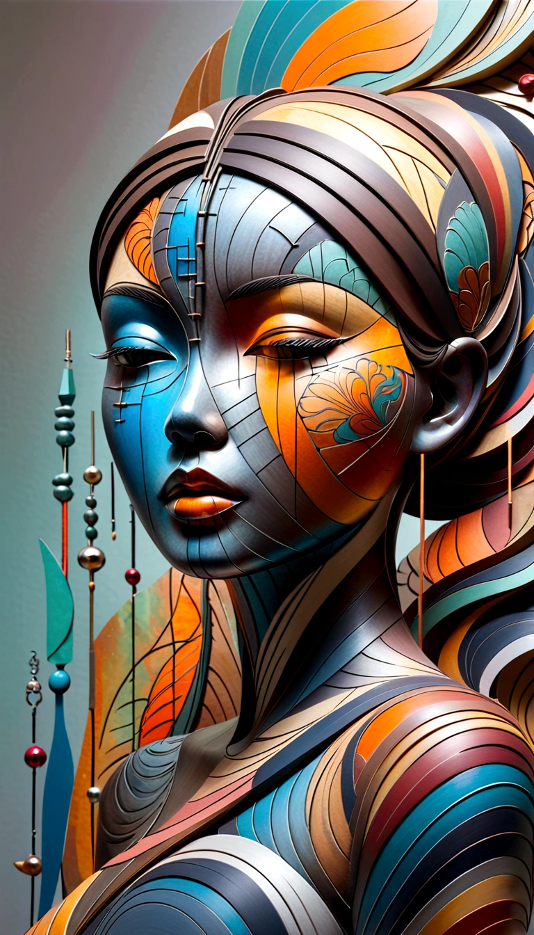 abstract sculpture ,Young woman(Thai style)half body,abstract art,Surreal