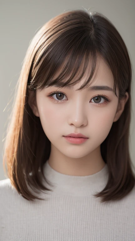 In detail, High resolution, high quality、Perfect dynamic composition, Beautiful attention to detail, Medium Hair, 、Natural color lip,Kamimei、Shibuya Ward、20-year-old girl、1 person、Clear Skin、Shiny Hair、Tabletop, 最high quality, figure, Super detailed, In detail, High resolution, 8K、The correct state of the human body、Randomly cute poses,ponytail,Beautiful feet,Perfect beautiful face,KPOP idol faces,Ecstatic face,Light grey knit dress,Background Blur,Dress up as a model for a women&#39;s fashion magazine