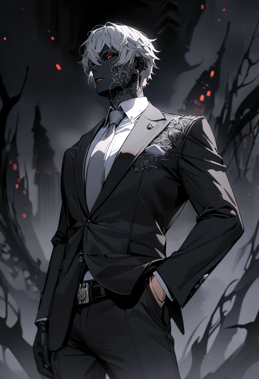 hd, ultra detailed, 8k quality, high quality, masterpiece, 1 boy, single, gray hair, black suit, gray tie, white t-shirt, black pants, hitman vibe, underworld