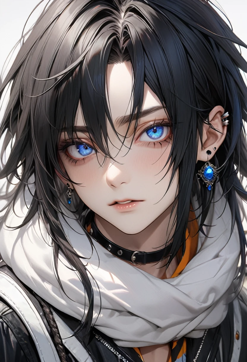 Ultra-high resolution,(Realistic:1.4), ((Highest quality)), ((masterpiece)), Black Hair,Flowing bangs、Dreadlocks、blue eyes,Cool guy,Musician、Close-up、adultの歳,Short bangs,Cool piercings,Sparkling、Sidelong glance、Alluring、adult、looks strong、Visual Kei、Handsome、HYDE、Droopy eyes、Singing、Charisma、juvenile、Beardless、Droopy eyes