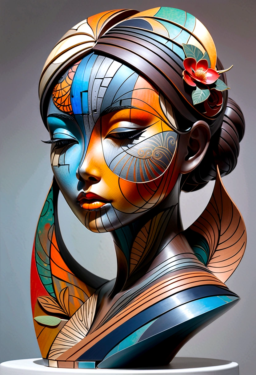 abstract sculpture ,Young woman(Thai style)half body,abstract art,Surreal