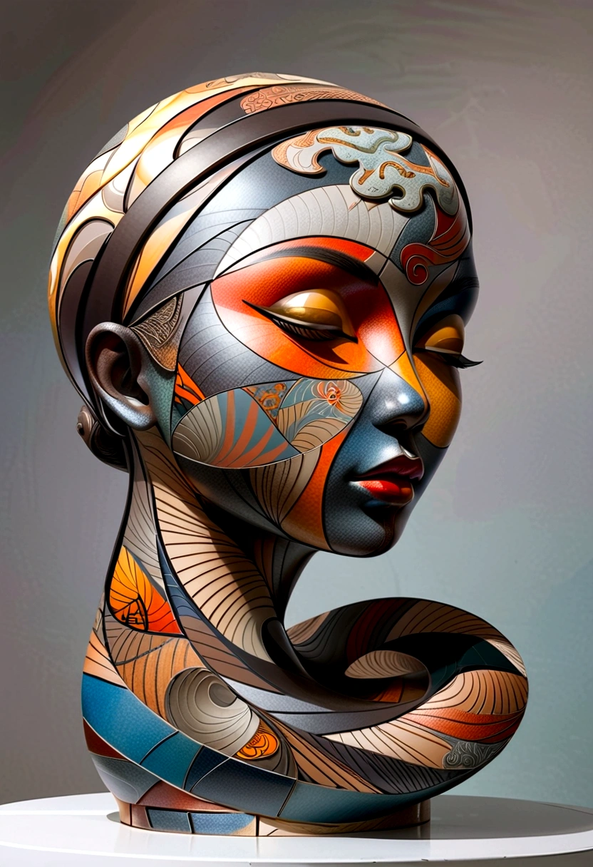 abstract sculpture ,Young woman(Thai style)half body,abstract art,Surreal