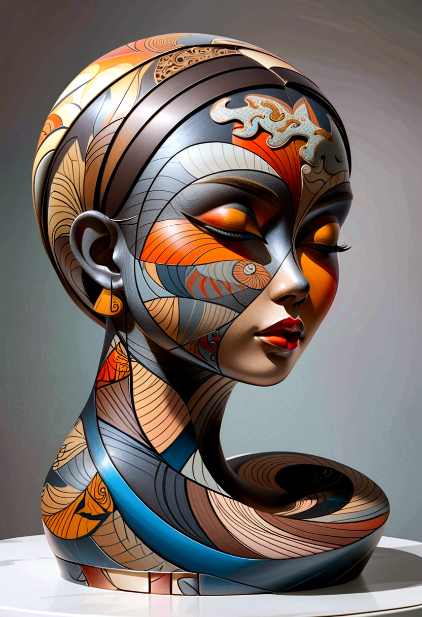 abstract sculpture ,Young woman(Thai style)half body,abstract art,Surreal