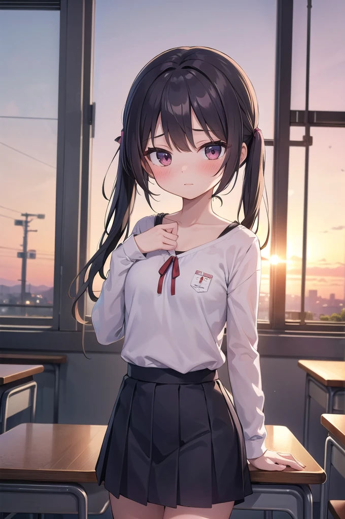 masterpiece,One girl,,blush,sunset,classroom,(I&#39;ll do my best) Clenched hands, Upper Body, Viewer looking up Chitanda Eru,Shining Eyes,close,Long Hair