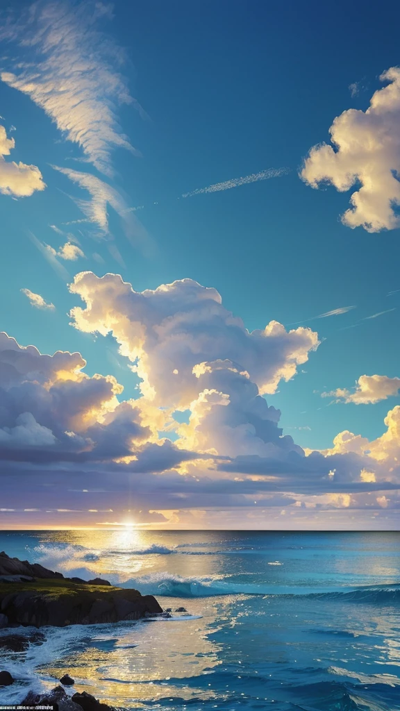 (Highest quality,masterpiece:1.3,Ultra-high resolution),(Super detailed,Caustics,8K), (Photorealistic:1.4, RAW shooting),Clear blue sea,Blue sky,White cloud,island,sun,Natural light