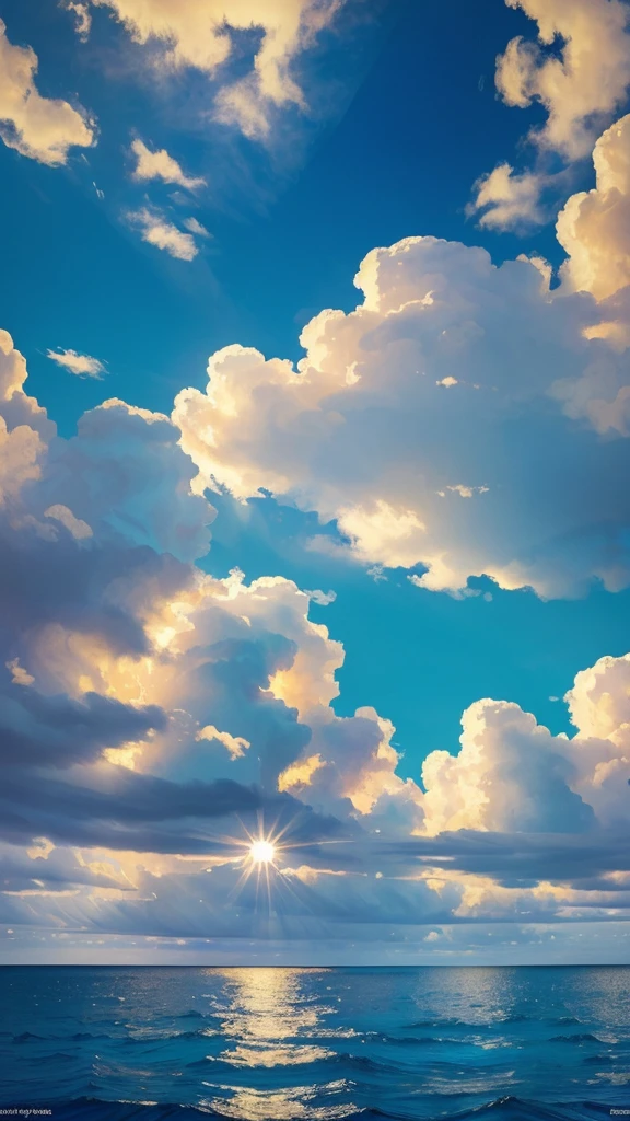 (Highest quality,masterpiece:1.3,Ultra-high resolution),(Super detailed,Caustics,8K), (Photorealistic:1.4, RAW shooting),Clear blue sea,Blue sky,White cloud,island,sun,Natural light