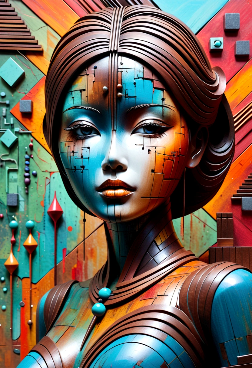 abstract sculpture ,Young woman(Thai style)half body,abstract art,Surreal