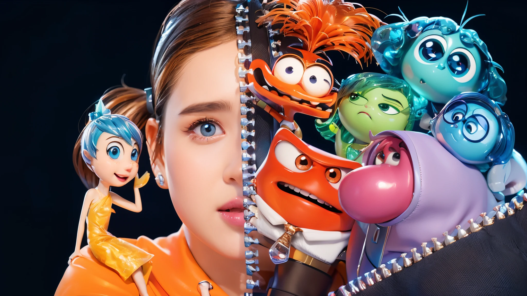 3d style, simplified design, 3d render, glossy texture, smooth 3d model, multiple light sources, rim light, sharp post effects render, (glossy plastic texture with multiple big light probe refractions), perfect cgi, smooth silhouette, high intensity refraction, (super glossy material), most beautiful vfx , blue background, plastic refractions, realistic, 4k, high resolution, rim light, photo shoot, commercial photo, profile shot, 4k, rim light, high resolution, 4k, glossy texture, smooth 3d model, multiple light sources, rim light, sharp post effects render, (glossy metallic texture with multiple big light probe refractions), perfect cgi, cgi art created only with gradients, smooth silhouette, high intensity refraction, (super glossy chrome material), most beautiful vfx, blue background, chrome metal refractions, multiple light sources, rim light, sharp post effects render, perfect cgi, digital art, detailed digital art, reflective, best quality, 4k, masterpiece:1.2, ultra-detailed, realistic, vivid colors, dark and moody lighting, The image of the highest quality, ensuring every detail is showcased perfectly. It in 4k resolution, allowing viewers to immerse themselves in the richness of the colors and intricate details. The realistic rendering. under the spotlight, reflecting, high-resolution image, realistic rendering, dark background, and rim light photorealistic The image features three characters standing in front of three houses. The characters are a red-haired mermaid, a purple cat, and an orange dog. They are each holding a yellow maraca