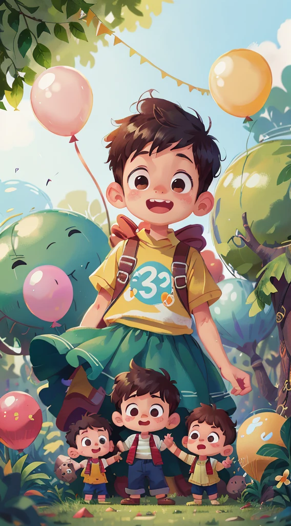 A boy, zoo, many balloons, happy, happy, perfect quality, clear focus (clutter - home: 0.8), (masterpiece: 1.2) (realistic: 1.2) (bokeh) (best quality) (detailed skin: 1.3) (complex details) (8K) (detail eyes) (sharp focus), (happy) full body, two , clean background, long view composition, 85MM SHOT