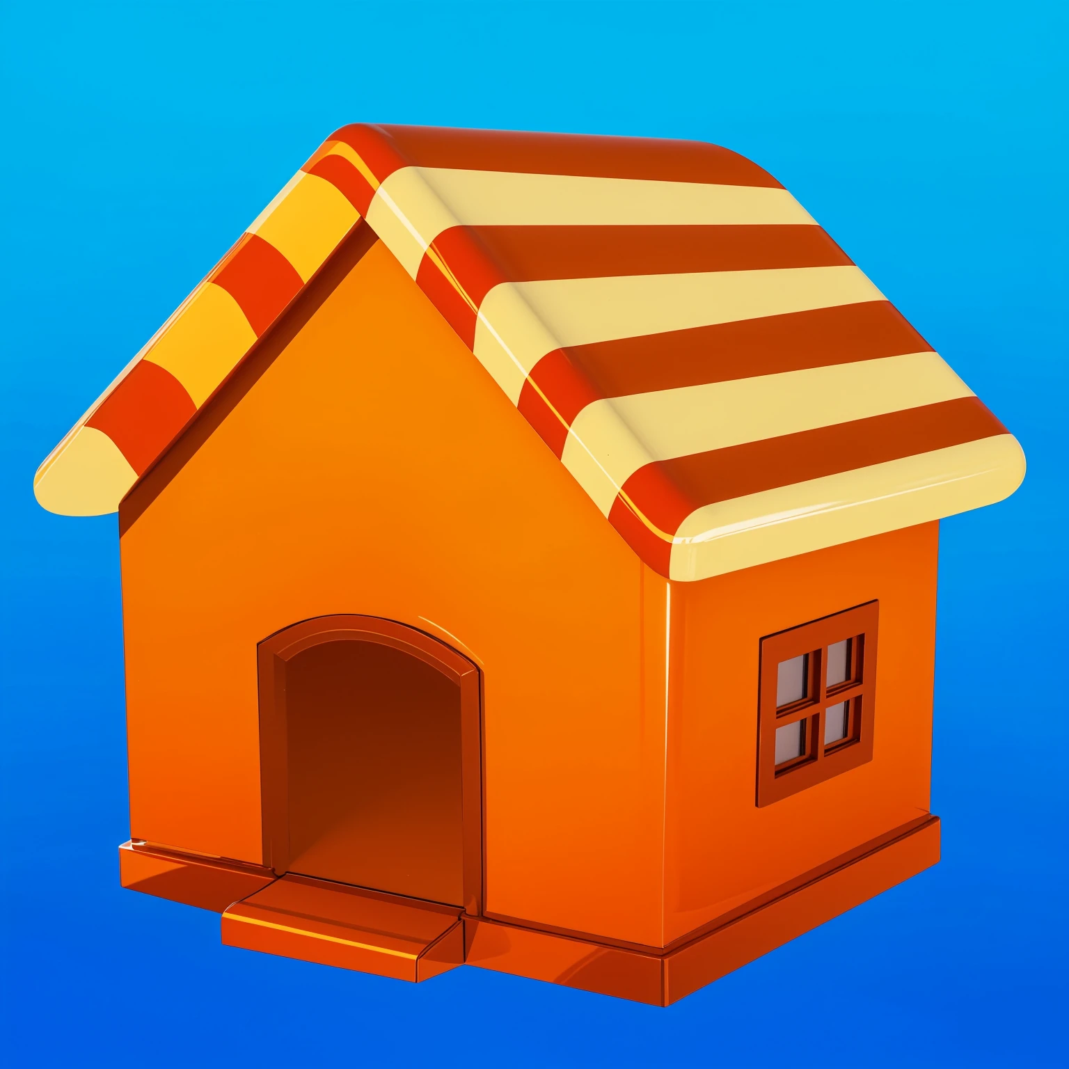 red orange house This image features a glossy yellow house with sharp, reflective surfaces that give it a polished and shiny appearance. The house red orange house has a modern design with simple, square shapes and distinct angles, adding to its sleek look. The vibrant blue roof contrasts beautifully with the red orange house yellow walls, creating an attractive and colorful combination. The windows and door are framed, enhancing the overall aesthetic of the house. The glossy red orange house surfaces reflect light, giving the house a dynamic and vibrant look. The house appears minimalist and toy-like, with its straightforward, square design and bright colors making it unique and appealing. мультяшный рендеринг ключевого кадра, милый 3D рендеринг,,Create ultra sharp цветной рендеринг zbrush. perfect cgi, cgi art created only with gradients, smooth silhouette, Create ultra red orange house sharp skin, high intensity refraction, (plastic material), most beautiful vfx, blue background, plastic refractions, glossy texture, smooth 3d model, multiple light sources, rim light, sharp post effects render, (glossy plastic texture with multiple big light probe refractions), perfect cgi, cgi art created only with gradients, smooth silhouette, high intensity refraction, (plastic material), most beautiful vfx, blue background