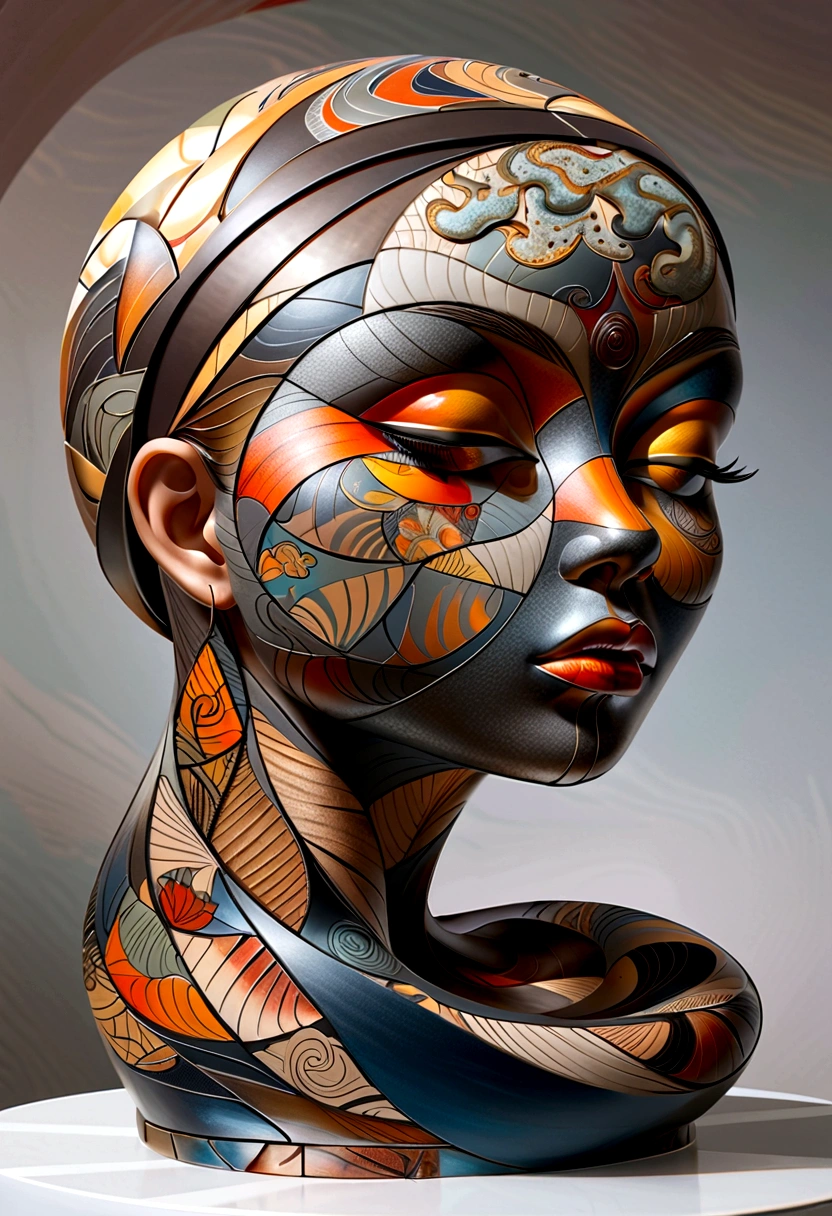 abstract sculpture ,Young woman(Thai style)half body,abstract art,Surreal