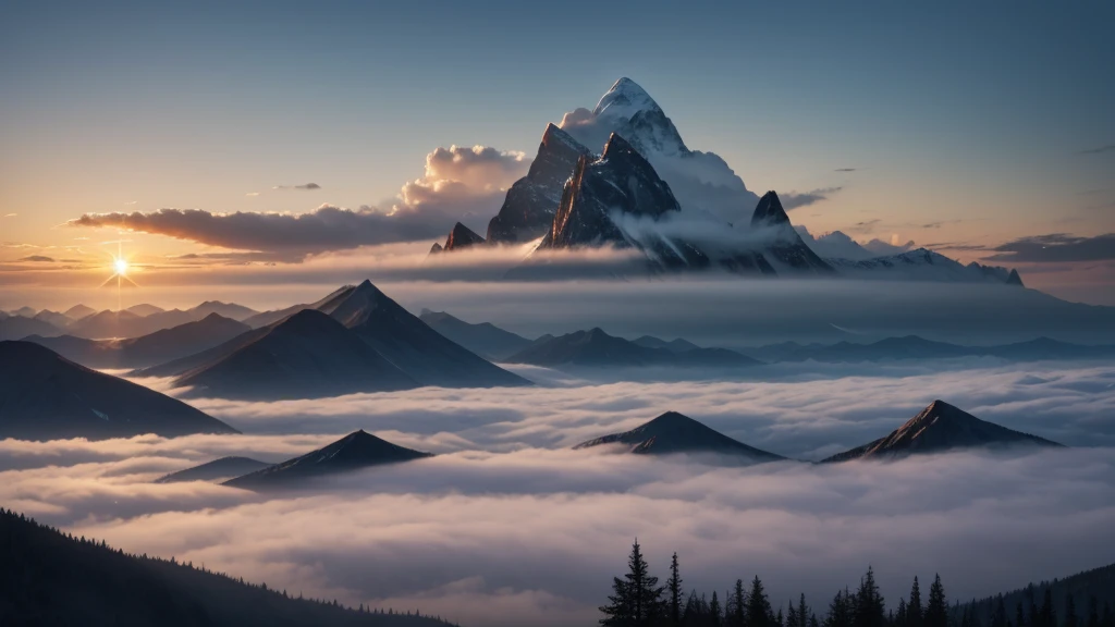"A majestic mountain peak shrouded in mist at sunrise, symbolizing the divine realm where the spirit returns according to Ecclesiastes 12:7. Ethereal light bathes the landscape, evoking a sense of spiritual transcendence and reunion with the divine origin. The scene invites contemplation on the biblical concept of death as a separation of body and spirit, leading to a return to the eternal home."