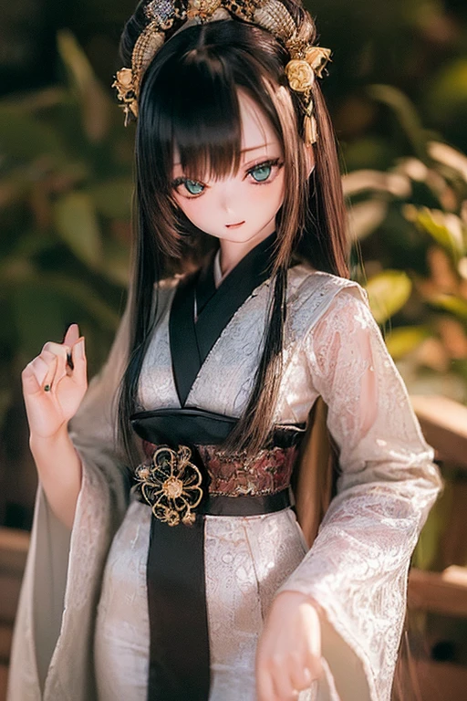 (SFW:2), photorealistic, realistic photo, ((highest quality)), ((masterpiece)), ((extremely detailed)), kukolnydom, doll, (mature woman, 20yo, 20 years old:1.6), solo, ((cowboy shot, standing
, skinny, slender, slim, kimono, obi, hair ornament)), green eyes, parted lips, (black hair, long hair, looking at another, blank eyes, empty eyes, detailed eyes, detailed clothes:1.3), Japanese garden, 8k